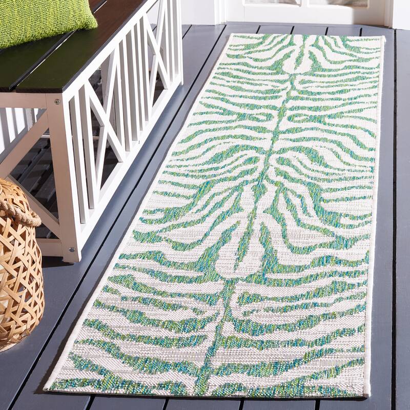 SAFAVIEH Courtyard Kalyonka Indoor/ Outdoor Waterproof Patio Backyard Rug - 2'3" x 8' Runner - Ivory/Green