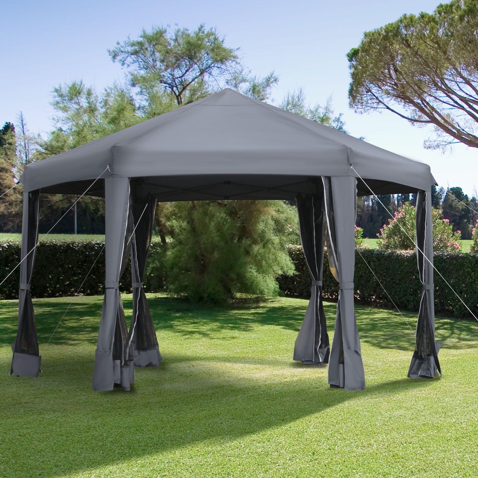 Outsunny 13 x 11 Hexagonal Pop Up Gazebo Heavy Duty Outdoor Canopy Tent Dark Brown