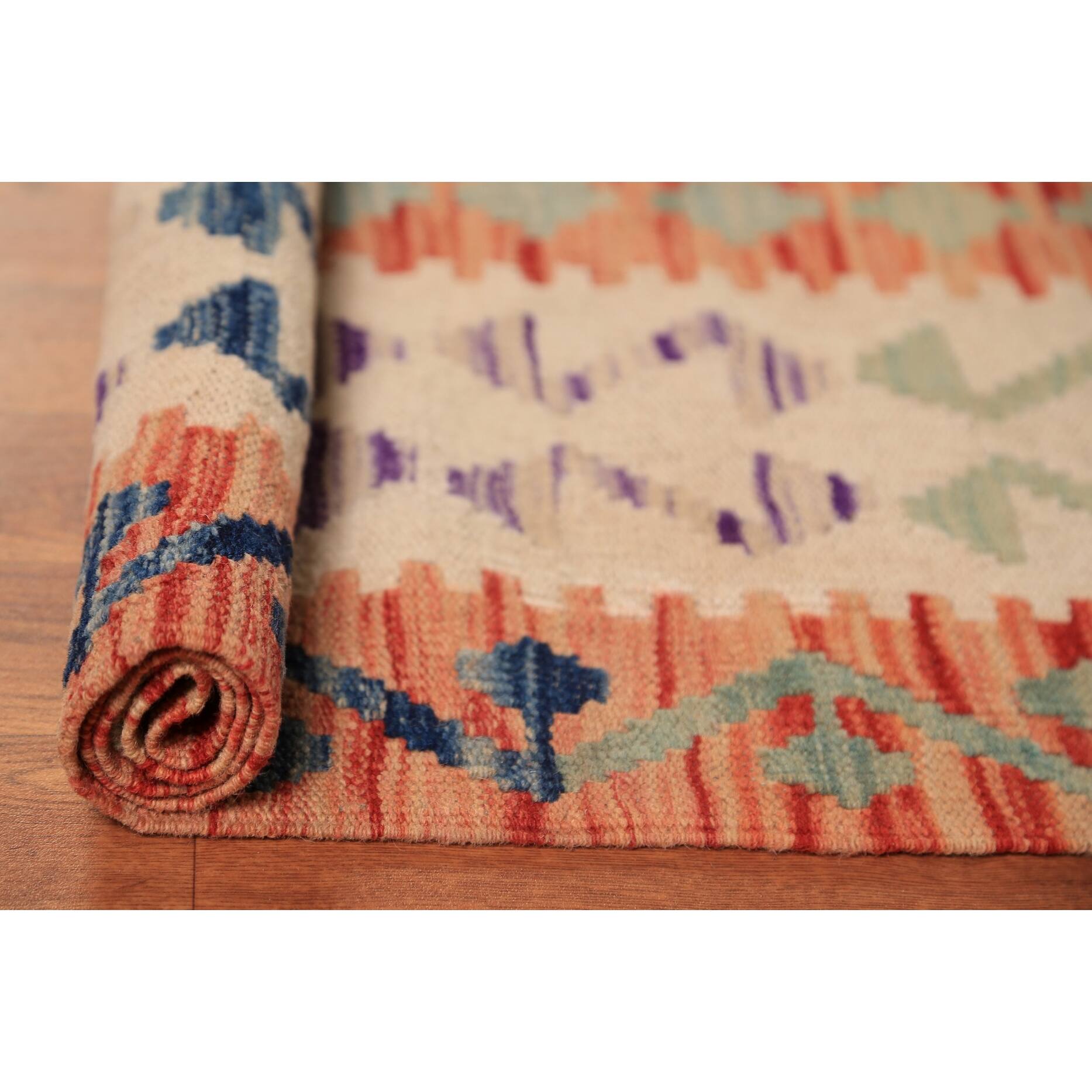 AllOver Orange Kilim Reversable Area Rug Handmade Wool Carpet 10'2"x