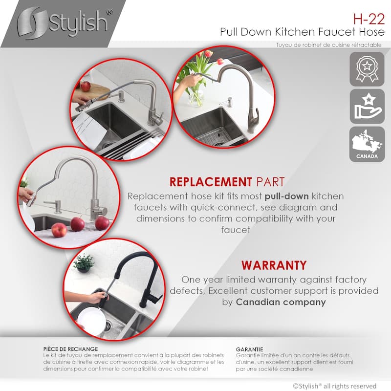 STYLISH 61 Inch Grey Pull Down Kitchen Faucet Hose