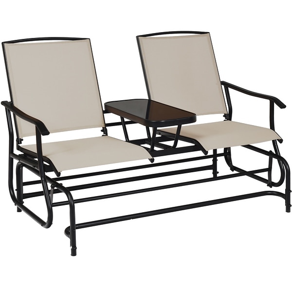 Outsunny 2 person outdoor mesh fabric patio double best sale glider chair with center table