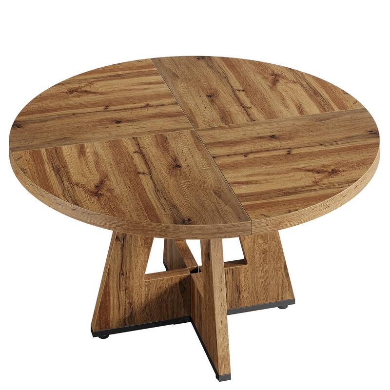 47" Round Farmhouse Dining Table - Burlywood Wood Kitchen Table for 4