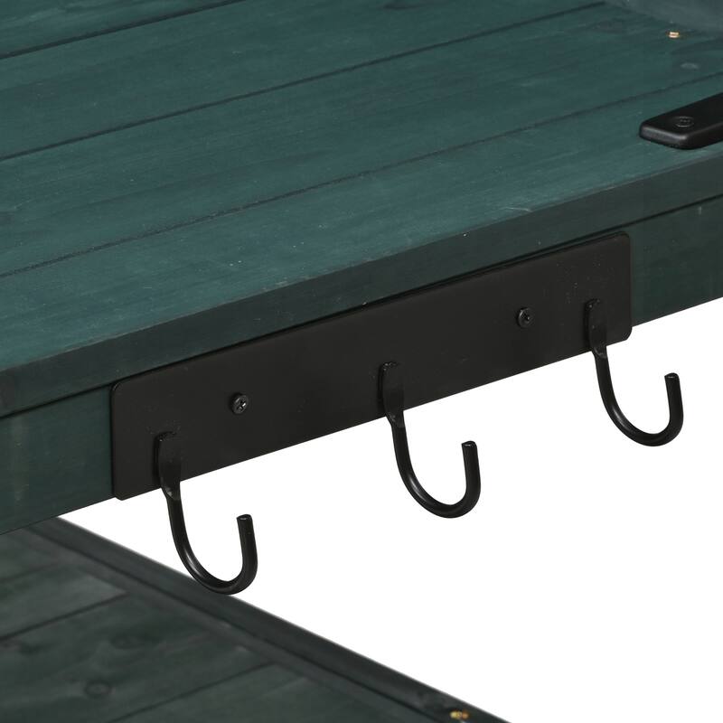 Potting Bench with Hutch, 50.2" Solid Fir Wood Garden Workstation, 2 Shelves, 2 Cabinets, 3 Side Hooks, Outdoor Planting Table