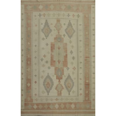 Hand Woven Oriental 100% Wool Carpet Southwestern Tribal Beige & Ivories Kilim Area Rug - 11' 4'' X 8' 4''