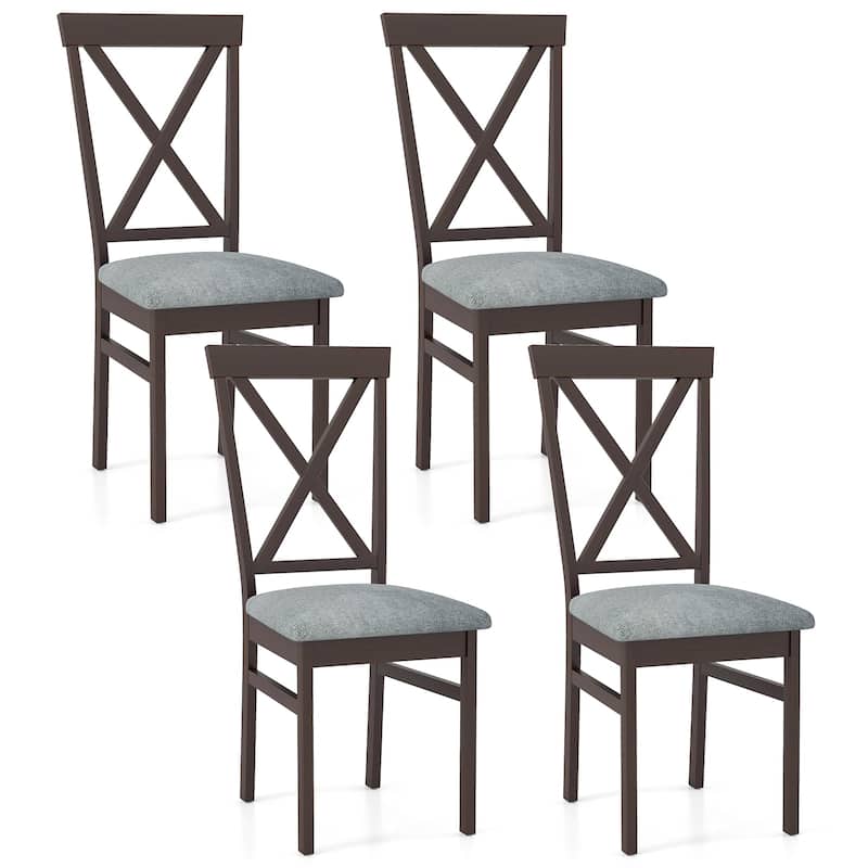 Gymax Modern Dining Chairs Set of 4 w/ Rubber Wood Frame Hollowed - Coffee, Grey - Set of 4