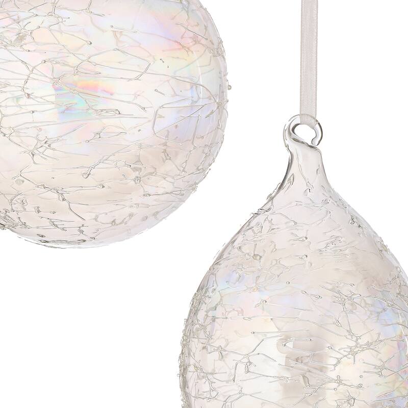 5-7" Etched Glass Ball/Finial Ornament Set of 6