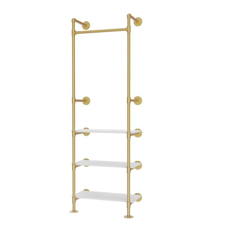 Industrial Pipe Clothes Rack Garment Stand for Walk-in Wardrobe with Shelves