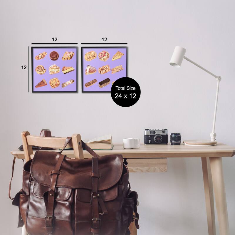 Stupell Various Pastries on Purple Framed Giclee Art Design By Melissa Wang (Set of 2)
