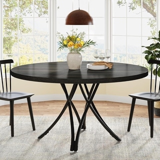 Black Wood/ Metal Round Dining Table for Kitchen Dining Room - Bed Bath ...