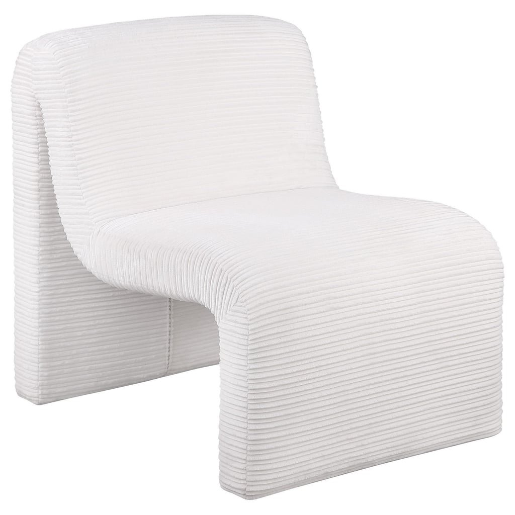 Adira Accent Chair, Modern Curved Armless Body, Ribbed Ivory Fabric