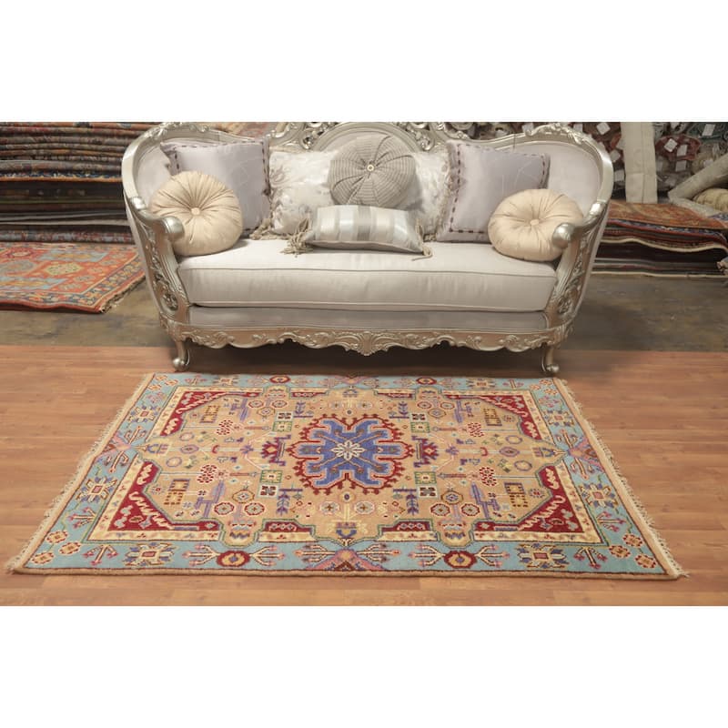Hand-knotted Traditional Wool Brown Geometric Area Rug Oriental Carpet - 5' 10'' X 4' 0''