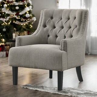 Picture of Modern Traditional Accent Chair Button Tufted Textured Fabric ...