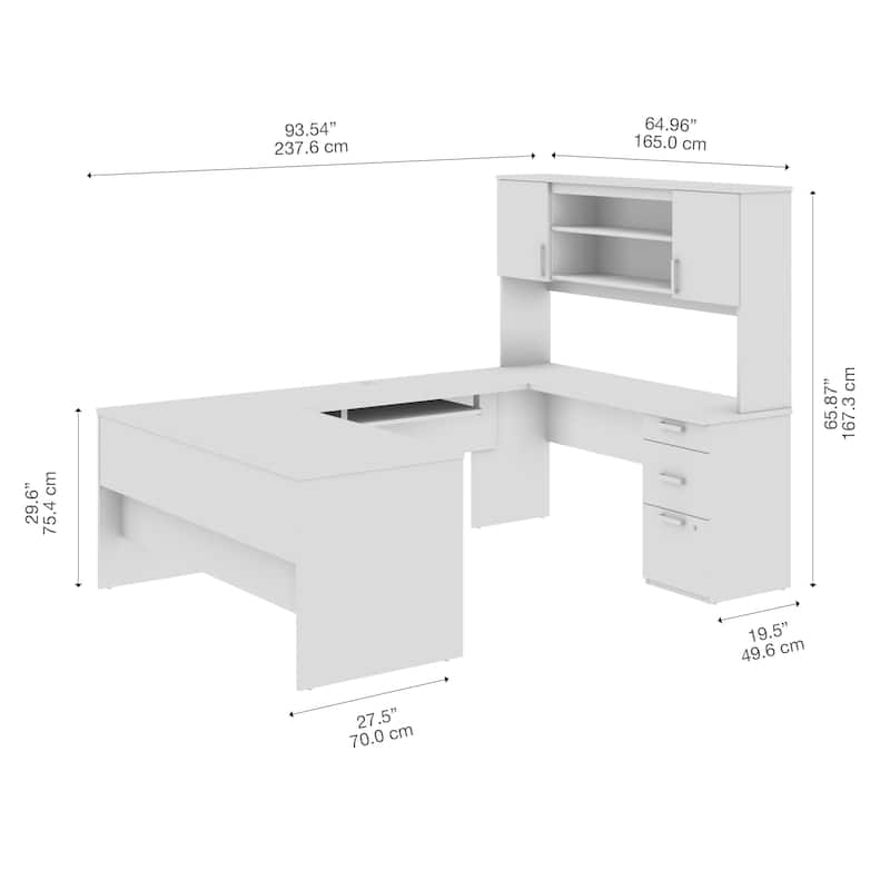 Bestar Ridgeley U-Shaped Office Desk with Cabinet and Hutch