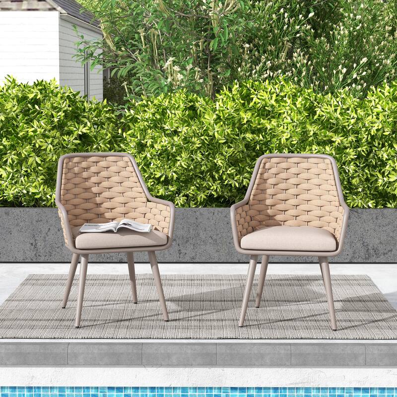 Outdoor 2-Piece Metal Arm Dining Chairs With Cushions