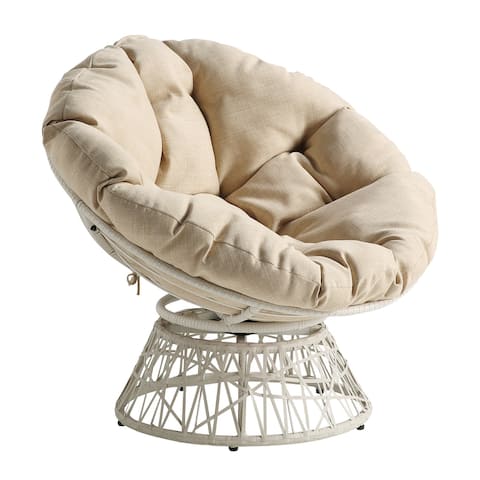 OS Home and Office Furniture Model BF25296CM-M52 Papasan Chair with Cream Round Pillow Cushion and Cream Wicker Weave