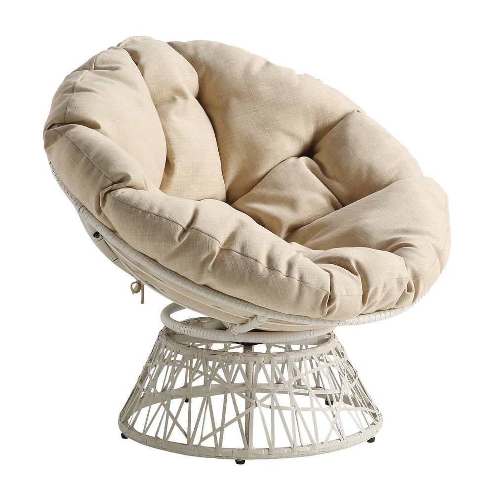Papasan Chair with Round Pillow Cushion and Cream Wicker Weave
