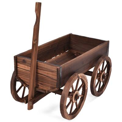 Wooden Wagon Backyard Grow Flowers Planter with Wheels