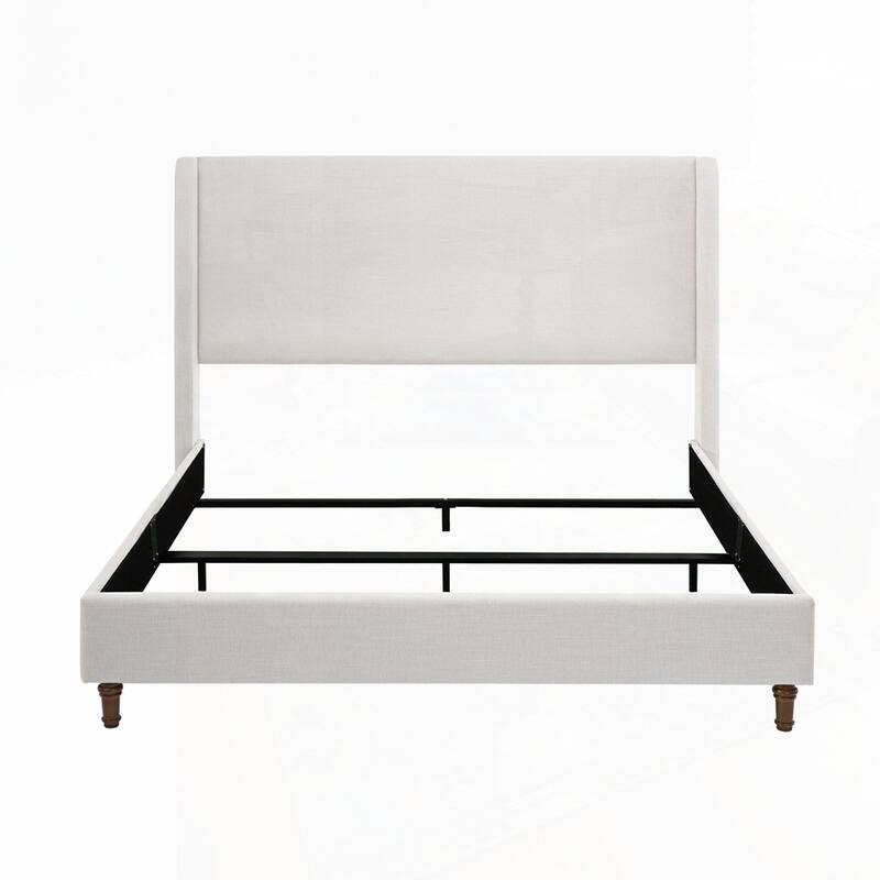 Upholstered Wingback Bed Without Wooden Slats Box Spring Required - Ivory - King