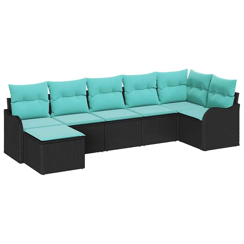 vidaXL 7/8 Garden Sofa Set with Cushions Black/Brown/Grey Wicker - 113.2 x 48.2 x 27.2