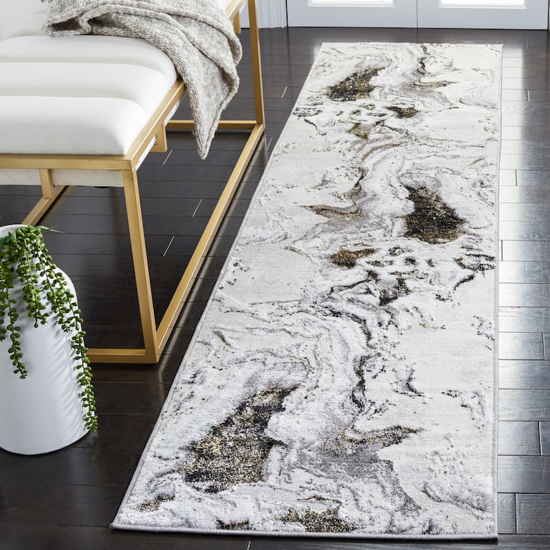 SAFAVIEH Amelia Berendina Modern Abstract Rug - 2' x 6' Runner - Grey/Gold