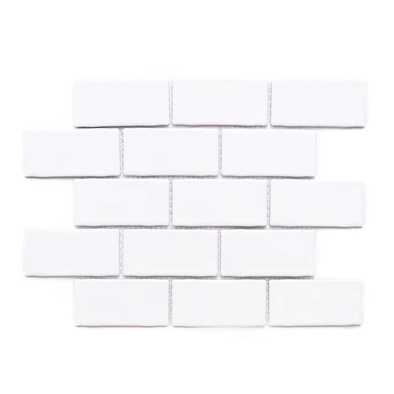 Metro 12x11 Glossy Porcelain Subway Mosaic Tile - Wall, Backsplash - 1 Sheet (0.88 Sq. ft.) - Snow White