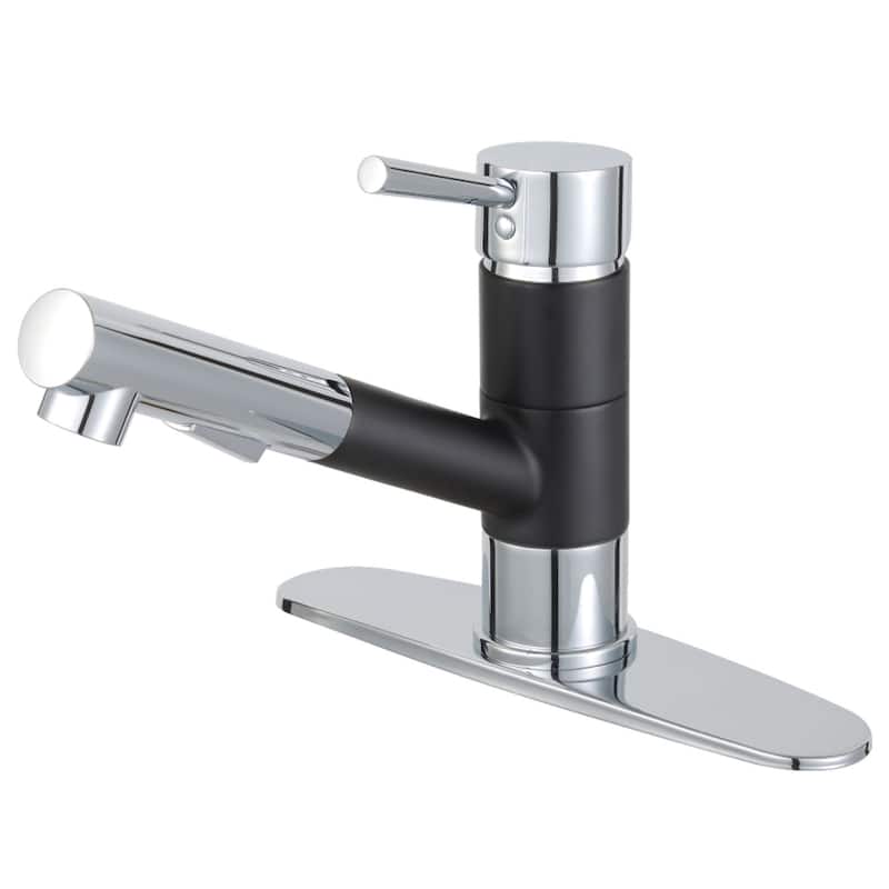 Kingston Brass Concord 1.8 GPM Single Hole Pull Out Kitchen Faucet - - Matte Black / Polished Chrome