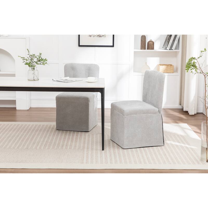 2-Piece Linen Dining Chairs, Modern Fabric Side Chairs,with Padded Seat and Backrest, Upholstered Armless Chairs