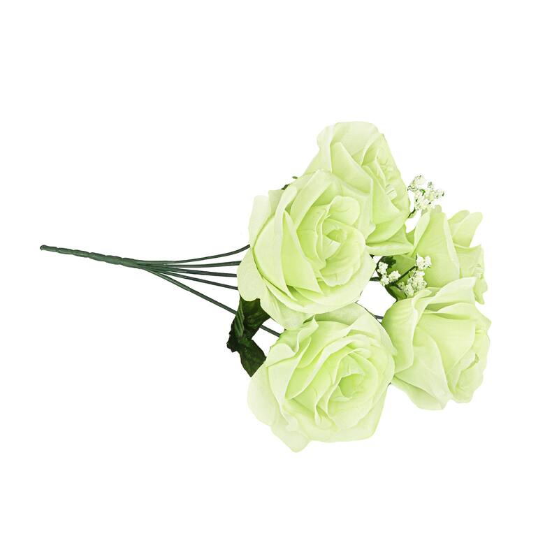 Set of 12 Green Artificial Open Rose Flower Stem Bush Bouquet 14in - 14" L x 7" W x 7" DP