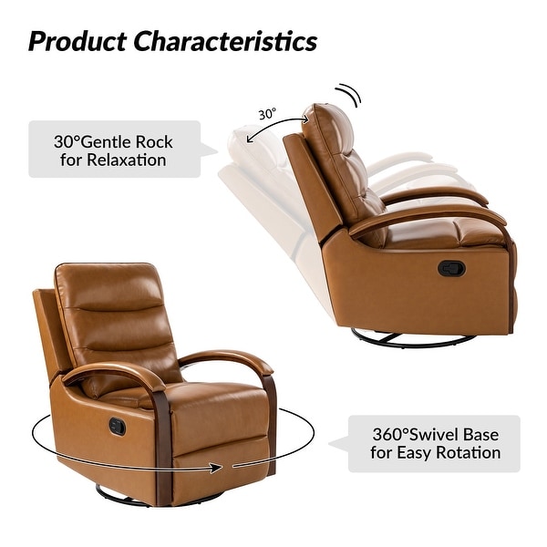 Leopold Modern Genuine Leather Swivel Rocking Manual Recliner Chair with Wooden Arm Accents by HULALA HOME On Sale Bed Bath Beyond 38143295