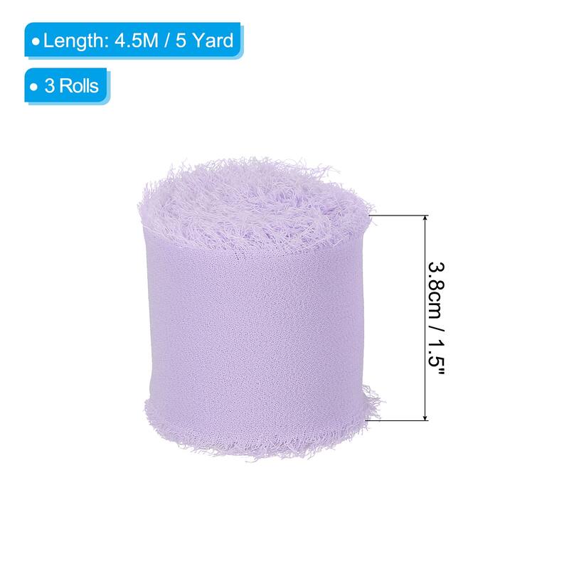 Fringe Chiffon Silk Ribbon 1.5" 3 Roll Handmade Frayed Ribbon - Light Purple - 5Yard
