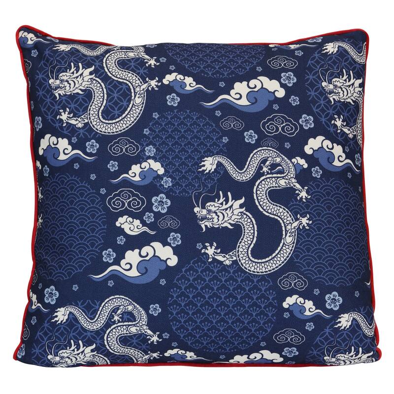 StyleCraft The Midnight Dynasty Dragon Chinoiserie Pillow - Deep Navy - 22" x 22"
