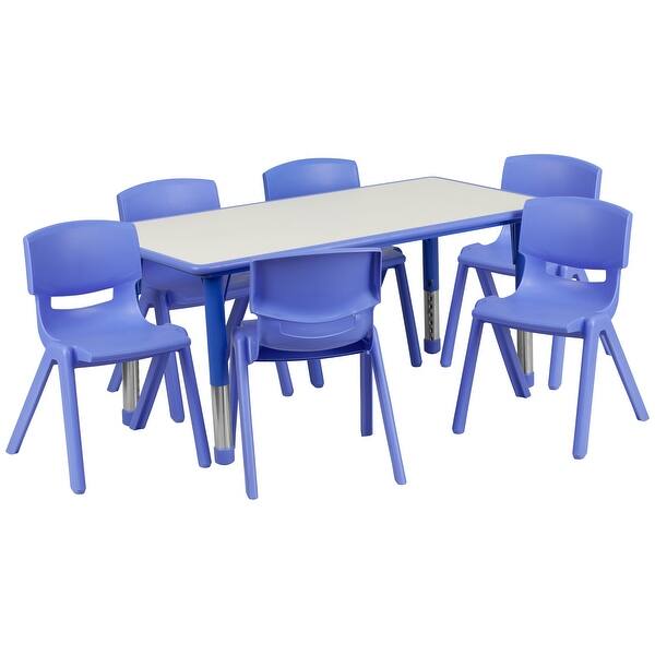 slide 2 of 39, 23.625"W x 47.25"L Rectangle Plastic Activity Table Set with 6 Chairs