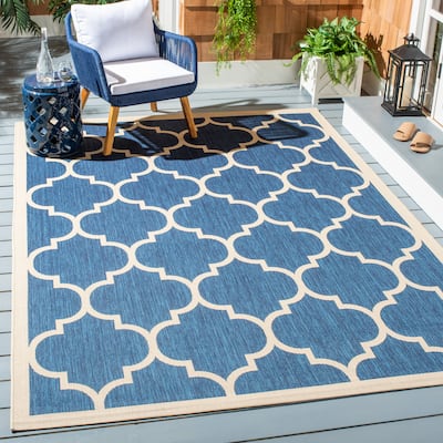 SAFAVIEH Courtyard Kathy Indoor/ Outdoor Waterproof Patio Backyard Rug - Navy/Beige [8' x 11'] - 8' x 11'