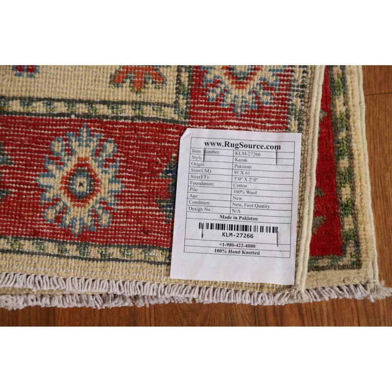 Geometric Kazak Oriental Foyer Rug Handmade Wool Carpet - 2'0"x 3'0"