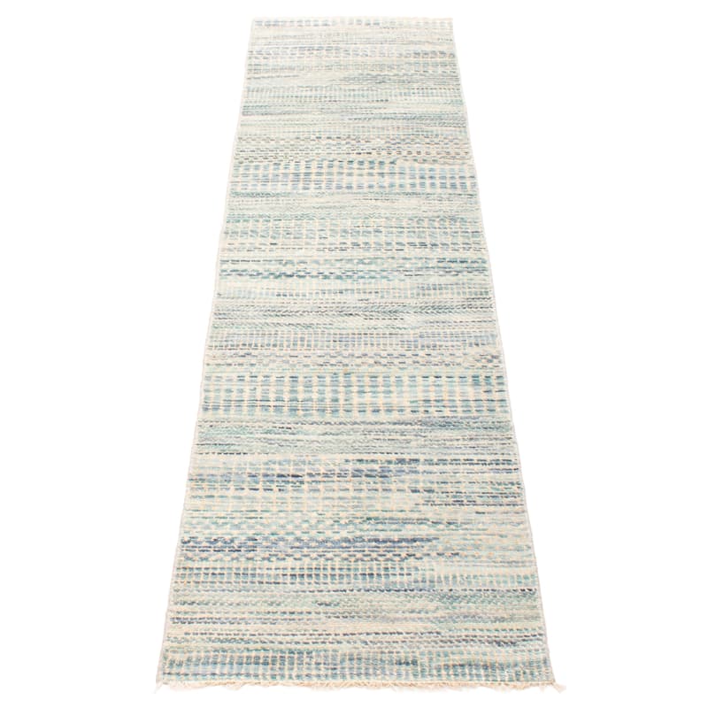 ECARPETGALLERY Hand-knotted Silk Shadow Teal Viscose, Wool Rug - 2'6 x 9'8