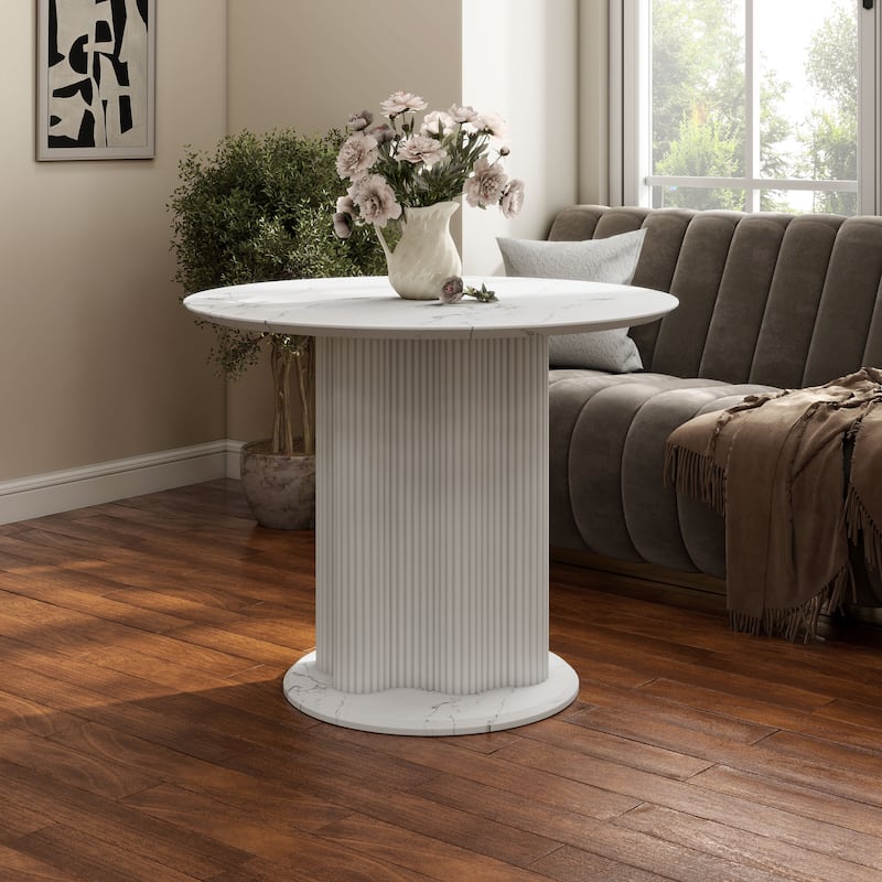 Furniture of America Astra Modern Wood Round Dining Table with Fluted Base