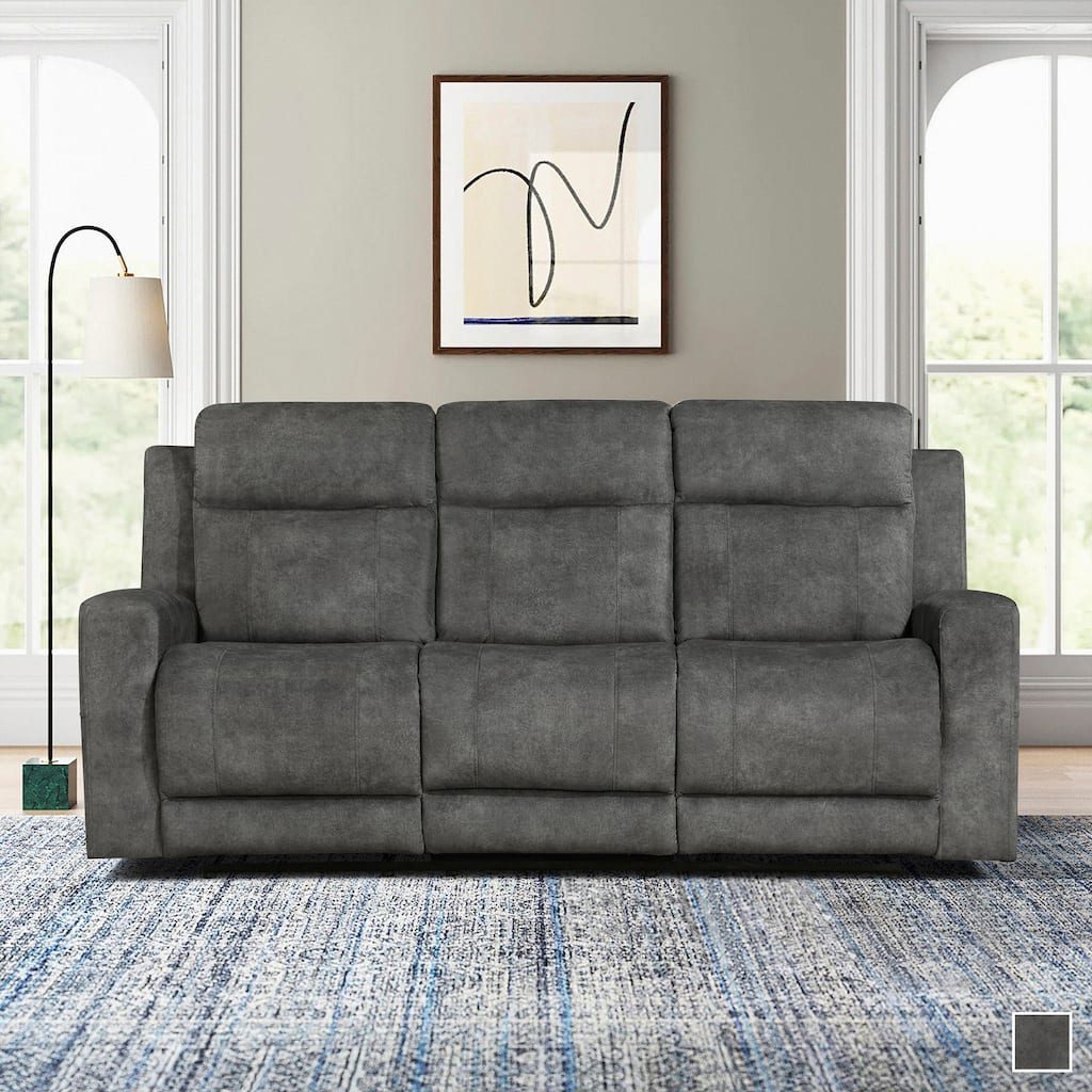 Liriope Microfiber Manual Double Reclining Sofa