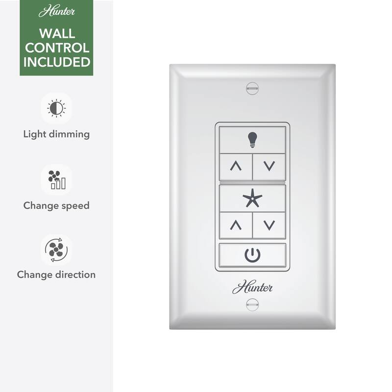 Hunter 52" Skyflow Outdoor Ceiling Fan w/ LED Light Kit, Wall Control - Coastal Modern Contemporary - WeatherMax - WET-RATED!
