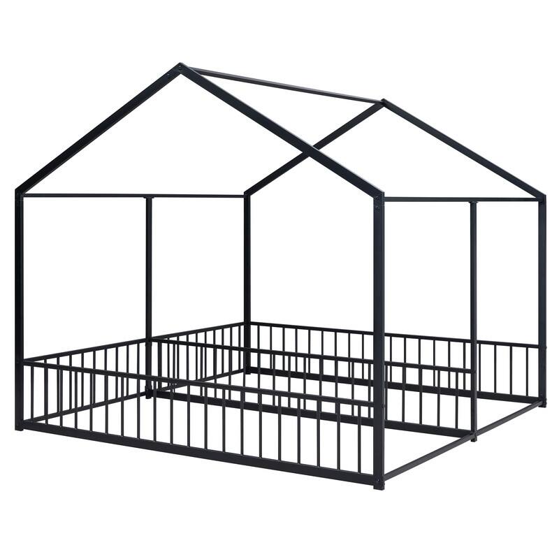 Twin Size Metal House Bed Platform Beds, Two Shared Beds