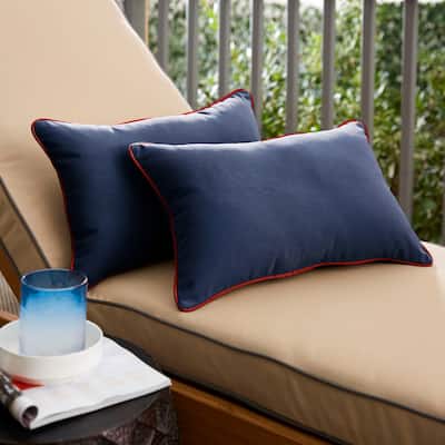 Sunbrella Canvas Navy/ Canvas Jockey Red Corded Indoor/ Outdoor Pillow Set