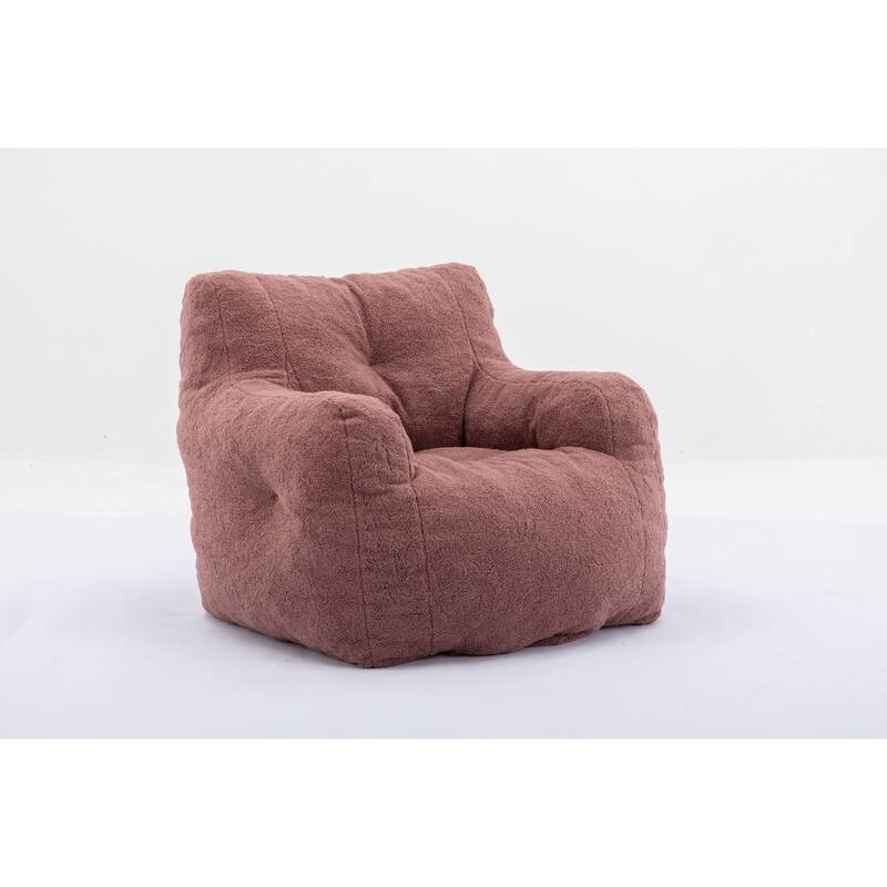 Bean Paste Red Teddy Modern 39.37" Upholstered Bean Bag Chair with Memory Sponge for Living Room