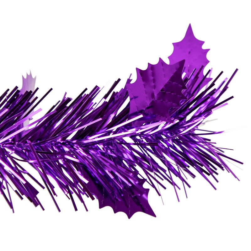 6' Purple Tinsel Pop-Up Artificial Christmas Tree, Clear Lights - 6 Foot