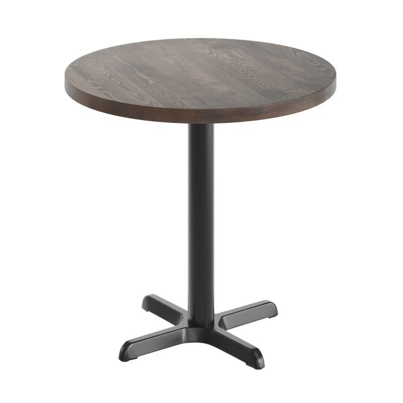 Round Solid Wood Commercial Tabletop with 22" x 22" Table Height X-Base - 30"W x 30"D x 29.5"H - Dark Brown Top/Black Base