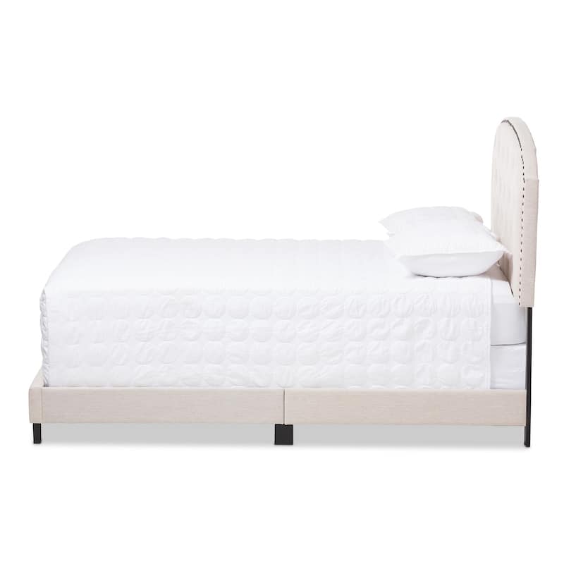 King Size Upholstered Bed - Light Beige Fabric Bedroom Furniture with Button-Tufted Headboard