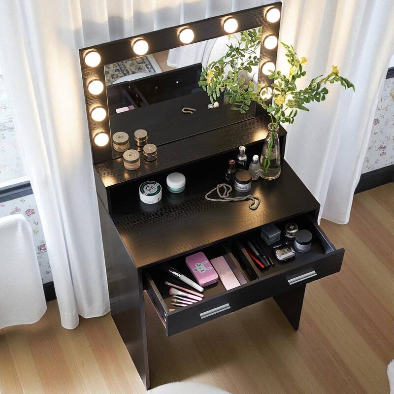 Vanity Desk with Lighted Mirror, Makeup Table with Drawers and 3 Lighting Modes for Bedroom