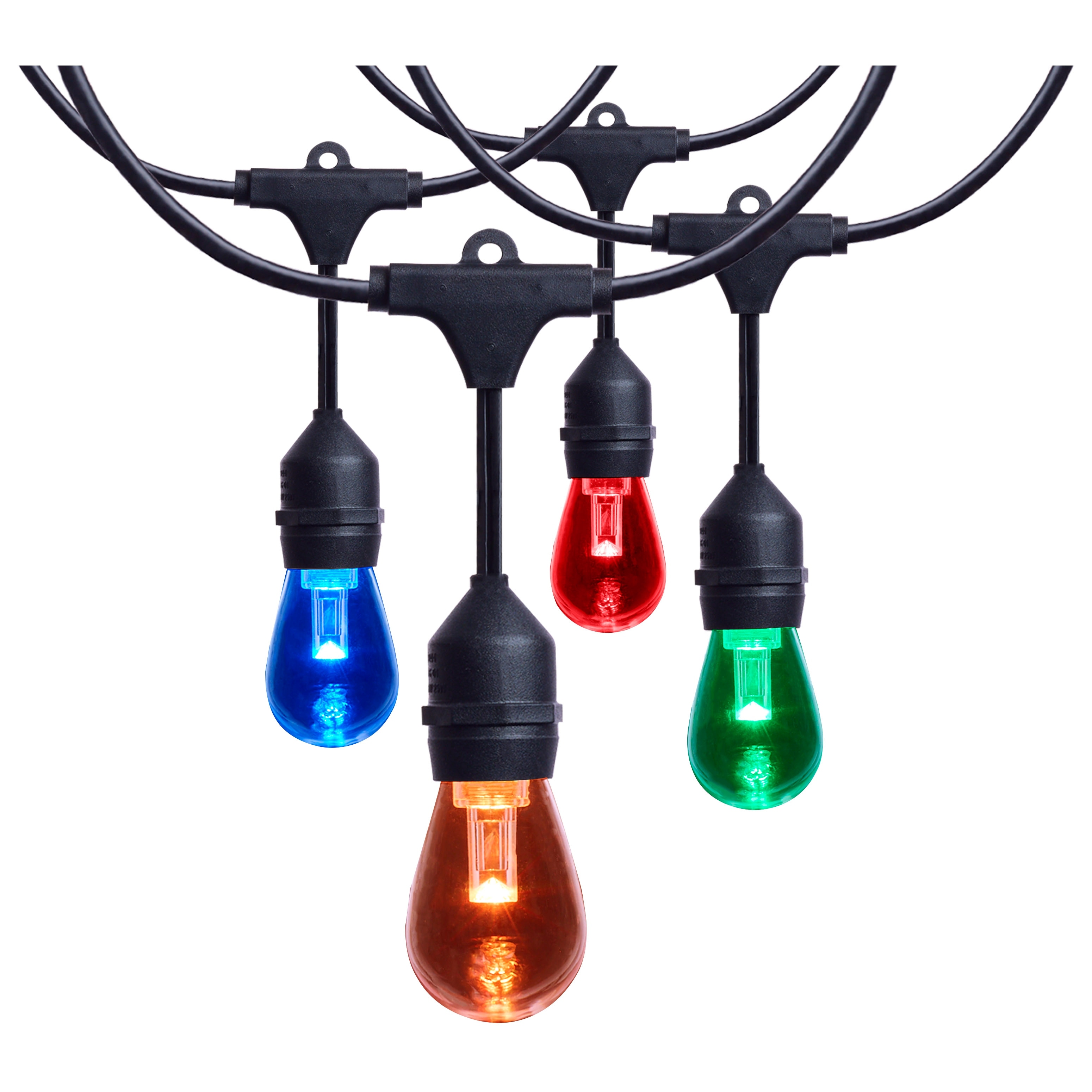 24 Foot LED String Light 12-S14 Lamps E26 RGBTW Infrared Remote Black 120V