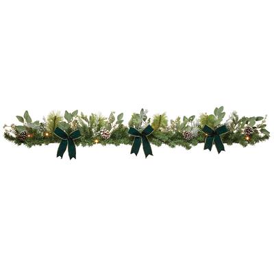 5-Foot LED Lighted Green Bow Pine Garland - 18.500 x 8.100 x 6.750