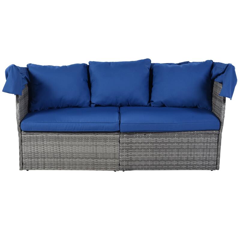 Outdoor 6-Piece Rattan Round Daybed Sunbed Set with Lift Table