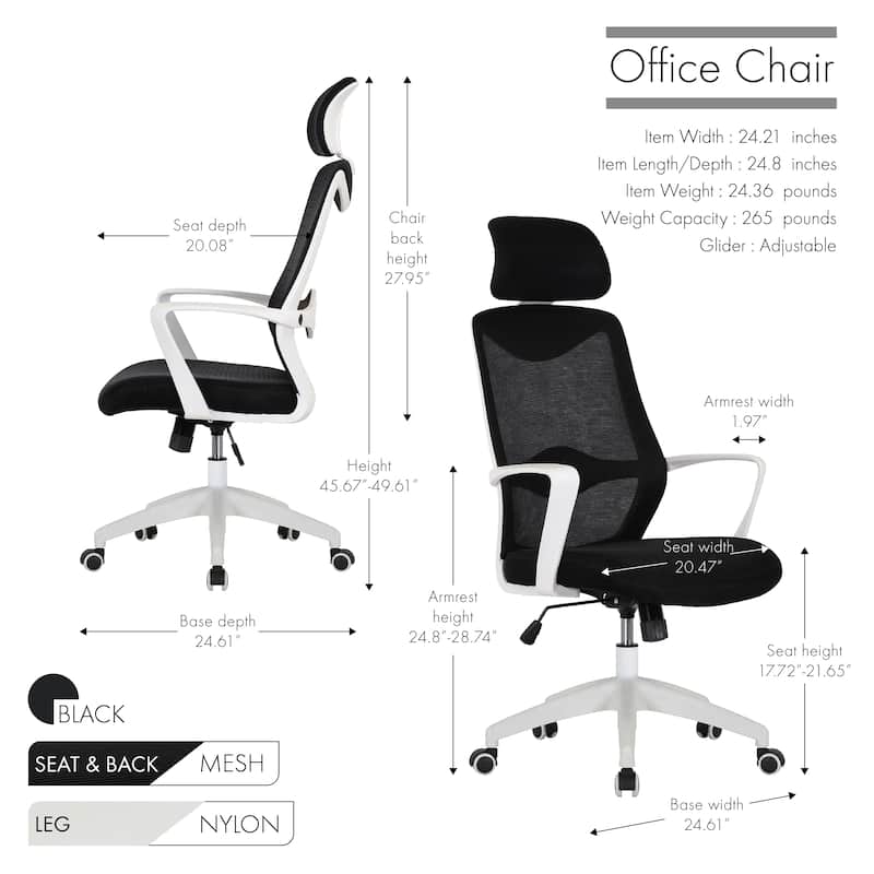 Porthos Home Cory Swivel Office Chair, Tall Mesh Back, Height Adjustable Seat
