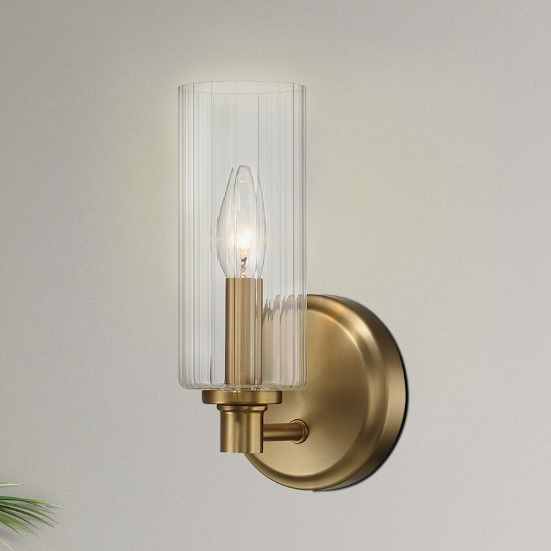 Austin Modern Wall Sconce with Clear Ribbed Glass - Gold